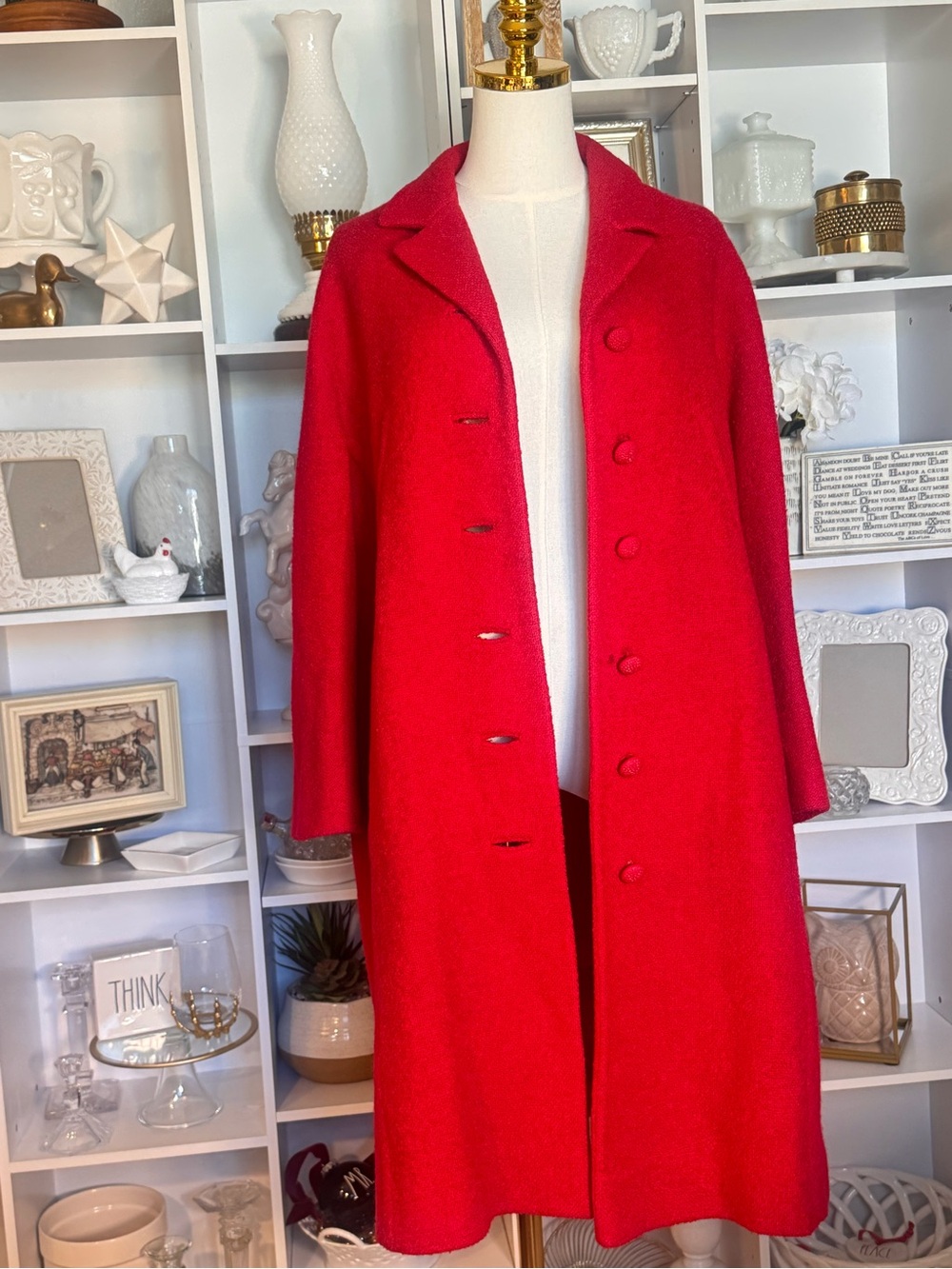 ILGWU Forstmann Classic Red Women's Coat with Bead Buttons